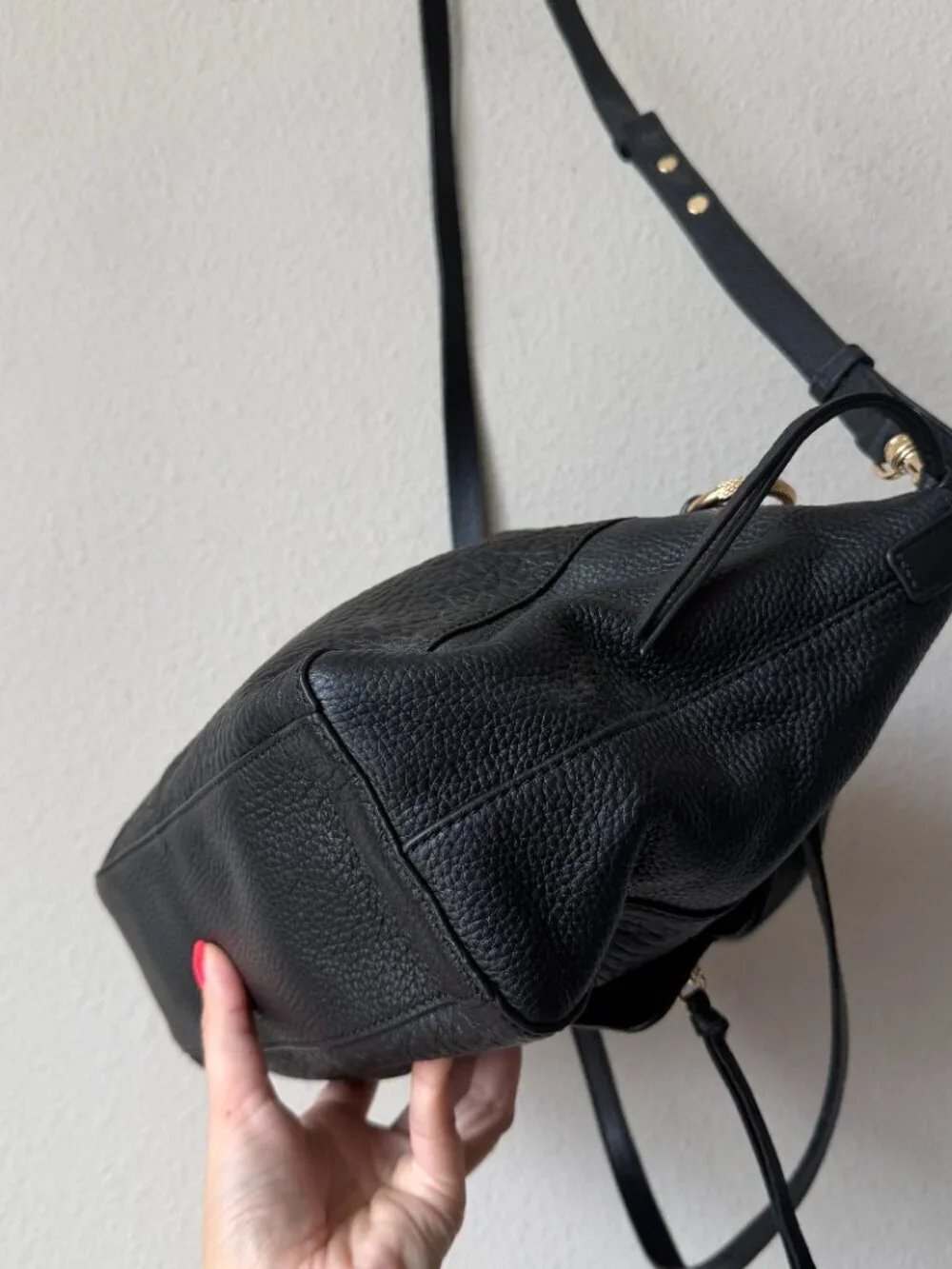 Vince Camuto Raya Pebbled Leather Tote Satchel Bag in Black